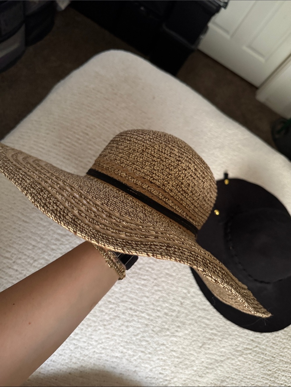 Pack of Two Wide-Brim Floppy Sun Hats — Black and Natural Straw - Picture 7 of 7